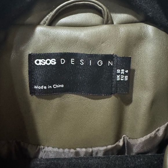 ASOS Leather feel coat in Olive Green - Picture 4 of 6